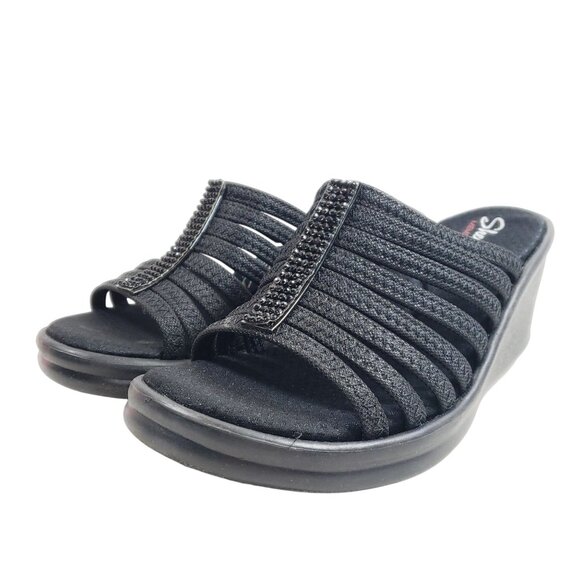 Skechers Womens Size 9.5 Black Open-Toe Wedge Slide Sandals - Picture 2 of 9